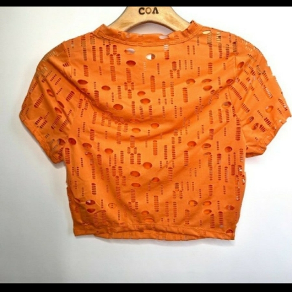 🆕Orange Distressed Pattern Short Sleeve Top and Pants Set Size M - Picture 9 of 12